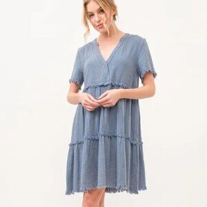 And The Why Washed Frayed Detail Tiered Dress